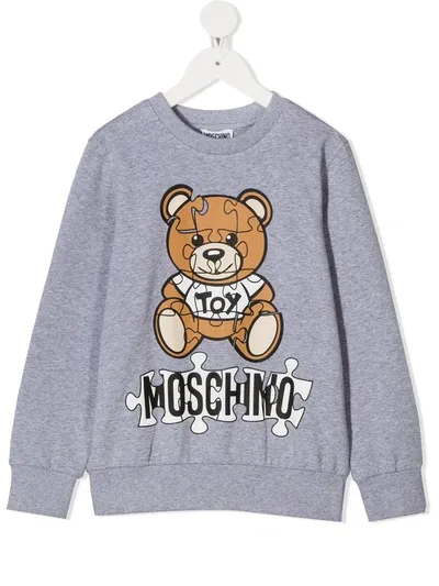 Moschino Kids' Teddy Bear Logo Print Sweatshirt In Grey