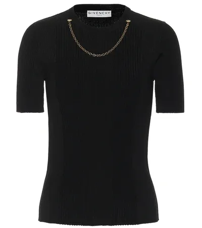 Givenchy Chain Embellished Ribbed Knitted Top In Black