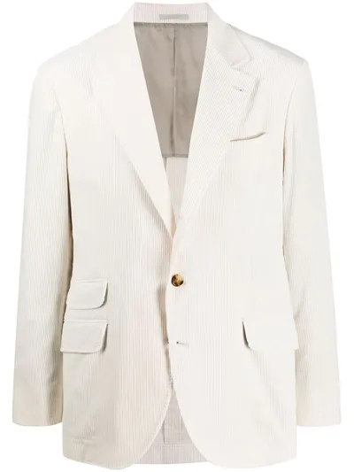 Brunello Cucinelli Single-breasted Corduroy Blazer In Neutrals