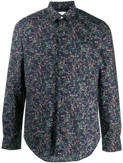 Paul Smith Floral-print Dress Shirt In Blue