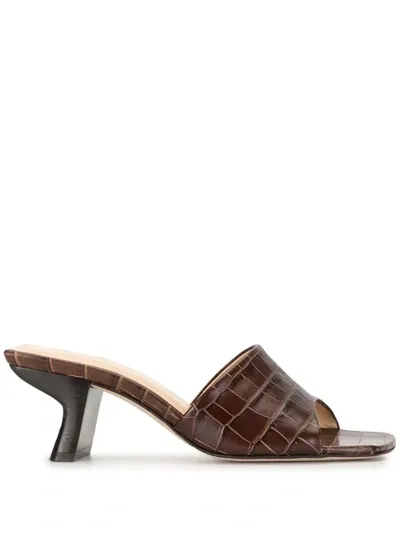 By Far Lily Crocodile Embossed Mules In Brown