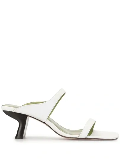 By Far Double-strap Block Heel Mules In White