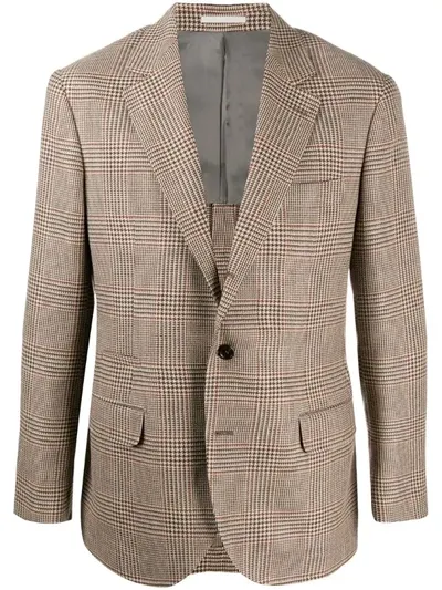 Brunello Cucinelli Check Single-breasted Blazer In Neutrals