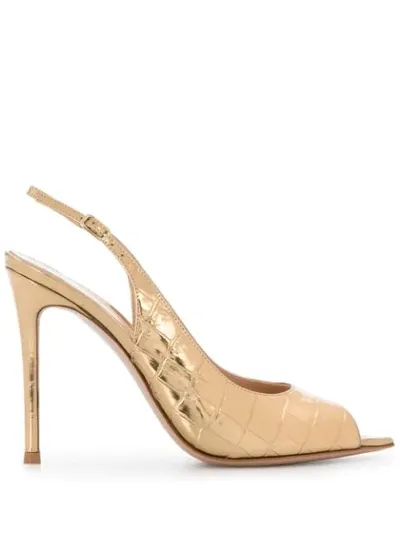 Gianvito Rossi Metallic Croc-effect Sandals In Gold