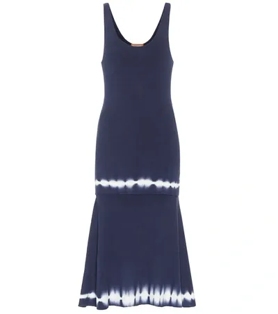 Altuzarra Shinobu Layered Tie-dyed Ribbed Pima Cotton-jersey Midi Dress In Blue