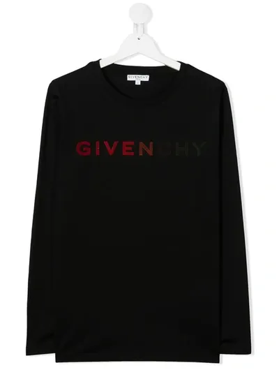 Givenchy Teen Multicolour Logo Long-sleeve T-shirt In Black