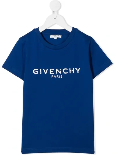 Givenchy Kid's Fractured Logo-print Short-sleeve T-shirt In Blue