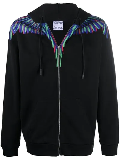 Marcelo Burlon County Of Milan Wings Zip-up Hoodie In Black