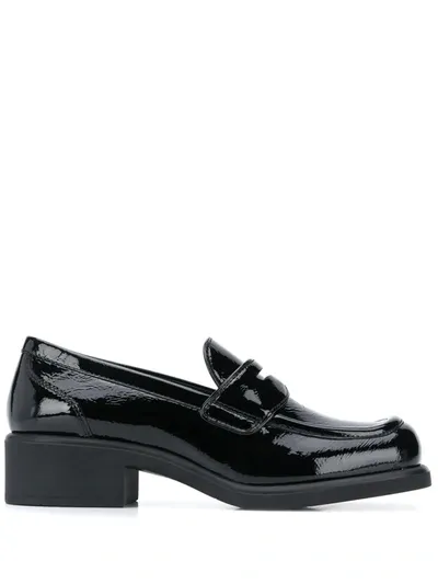 Miu Miu Block-heel Penny Loafers In Schwarz