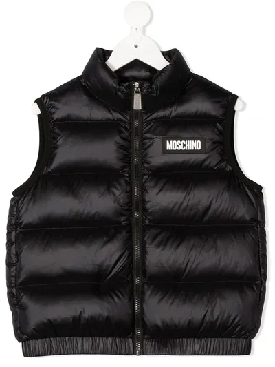 Moschino Kids' Logo Print Padded Gilet In Black