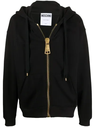 Moschino Couture Hoodie In Cotton With Big Zip In Black