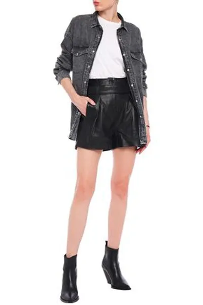 Muubaa Donan Belted Pleated Leather Shorts In Black