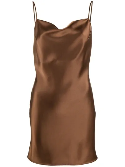 Nanushka Lotti Draped Satin Mini Dress In Brown