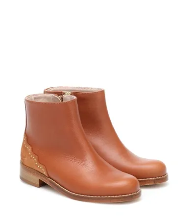 Chloé Kids' Studded Leather Ankle Boots In Brown