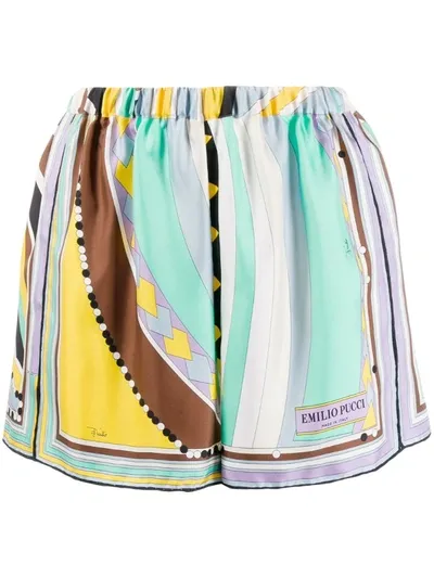 Emilio Pucci Graphic-print Silk Shorts In Green