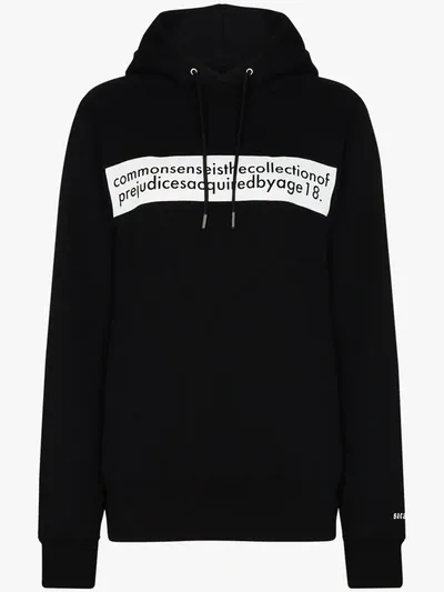 Sacai Einstein Slogan-print Hoodie In Black