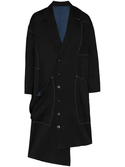 Sulvam Gabardine Oversized Wool Coat In Black