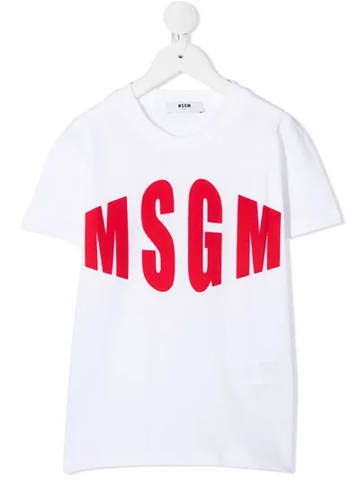 Msgm Kids' Short Sleeve Printed Logo T-shirt In White