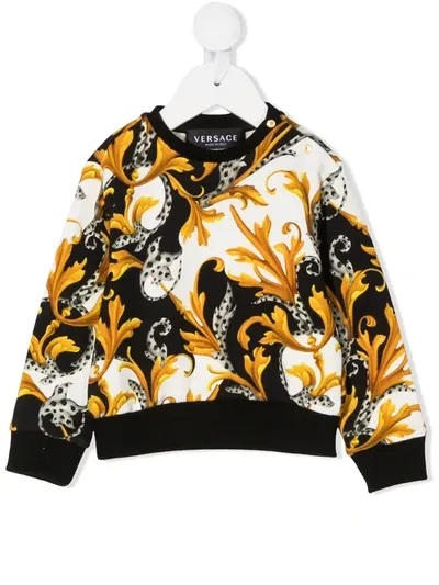 Young Versace Babies' Long Sleeve Baroque Print Sweater In Gold