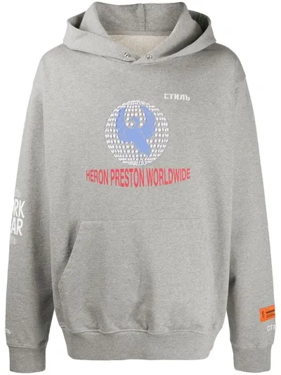 Heron Preston Worldwide Print Oversize Hoodie In Grey