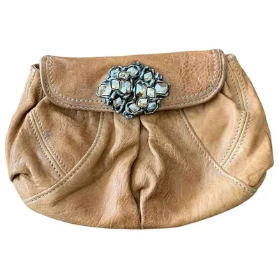 Pre-owned Miu Miu Leather Clutch Bag In Beige