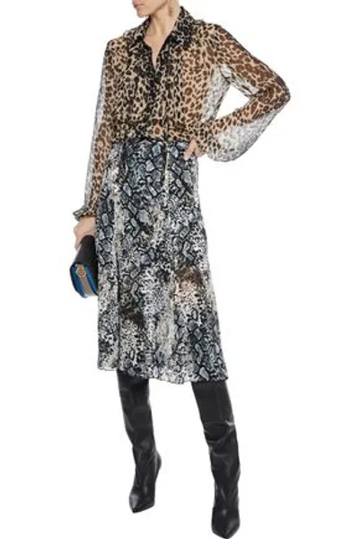 Alice And Olivia Athena Snake-print Burnout Crepe De Chine Midi Skirt In Animal Print