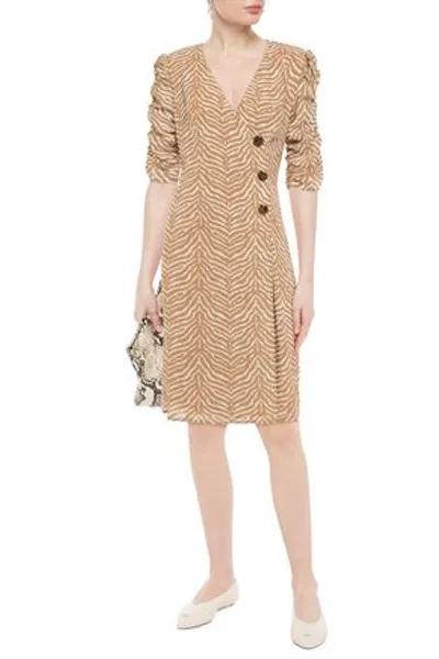 De La Vali Minnesota Button-detailed Tiger-print Crepe De Chine Dress In Sand