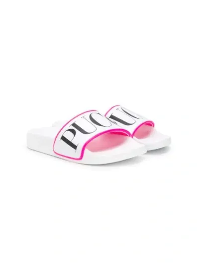 Emilio Pucci Junior Kids' Logo-print Sliders In White