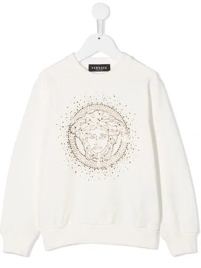 Young Versace Kids' Embellished Medusa Logo Sweatshirt In White