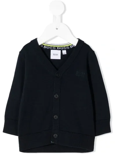 Hugo Boss Babies' Embroidered-logo Cotton Cardigan In Blue