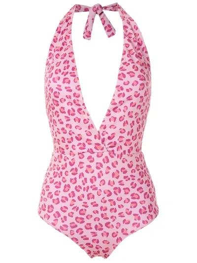 Amir Slama Leopard-print V-neck One Piece In Pink