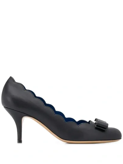 Ferragamo Carla 60 Mm Scalloped Leather Pumps In Black