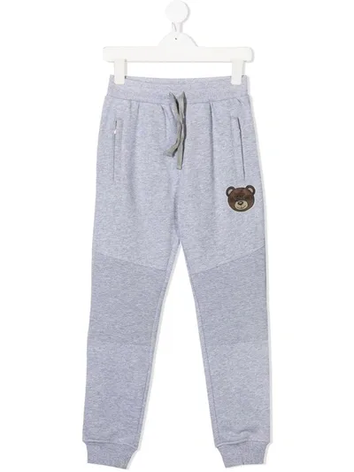 Moschino Kids' Panelled Logo Print Trousers In Grey