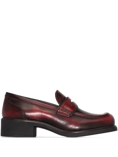 Miu Miu Red 40 Burnished Leather Loafers