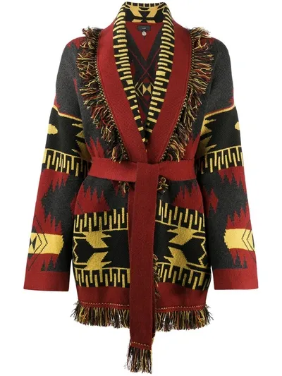 Alanui Geometric Pattern Knitted Cardigan In Red