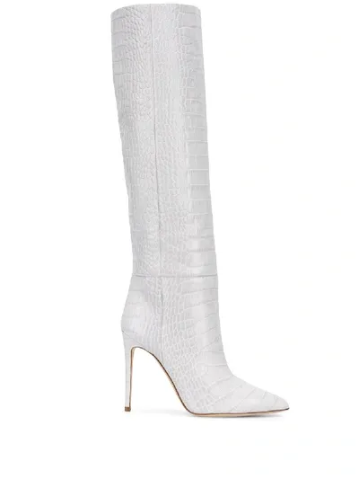 Paris Texas Crocodile-effect 100mm Knee-high Boots In White