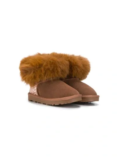 Monnalisa Kids' Faux-fur Trim Glitter-panel Boots In Brown