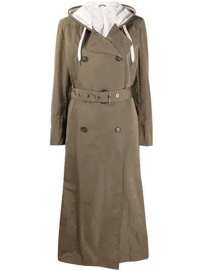 Brunello Cucinelli Hooded Belted Trench Coat In Brown