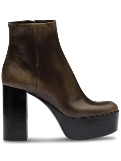 Miu Miu Distressed Platform Ankle Boots In Brown