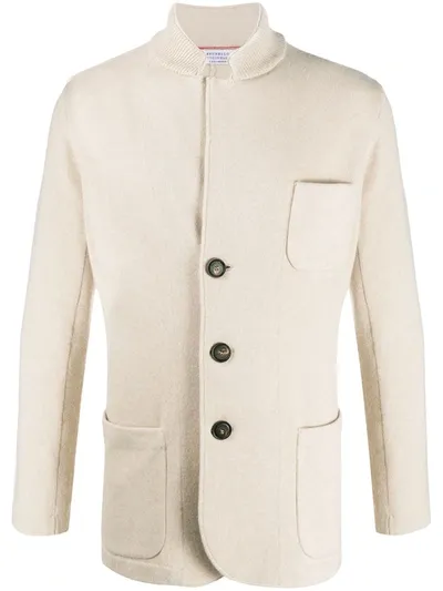 Brunello Cucinelli Single-breasted Cashmere Jacket In Neutrals