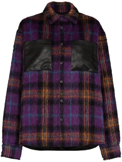 Natasha Zinko Oversized Brushed Plaid Shirt In Purple