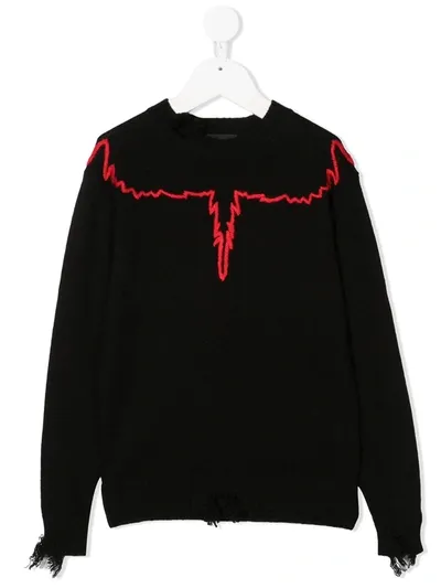 Marcelo Burlon County Of Milan Kids' Distressed Knitted Jumper In Black