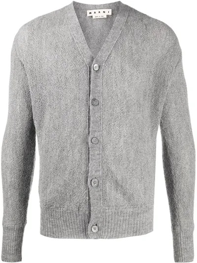 Marni V-neck Fitted Cardigan In Grey