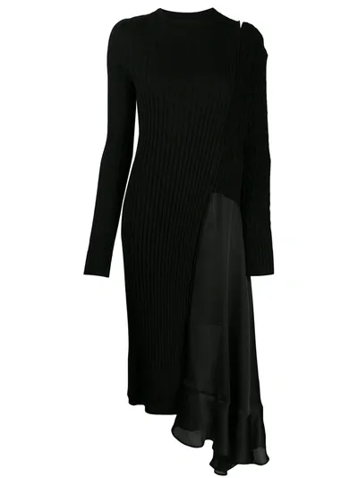 Sacai Contrast Panel Asymmetric Hem Dress In Black