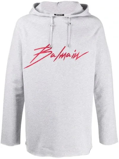 Balmain Logo-print Hoodie In Grey