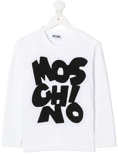 Moschino Kids' Logo Print Long-sleeved Top In White