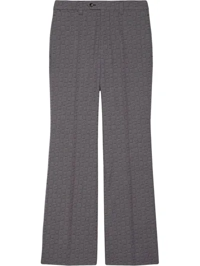 Gucci Logo Jacquard Flared Tailored Trousers In Grey