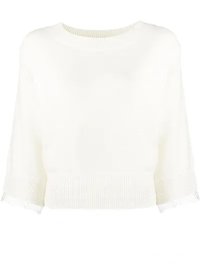 See By Chloé Lace Trim Cropped Jumper In White