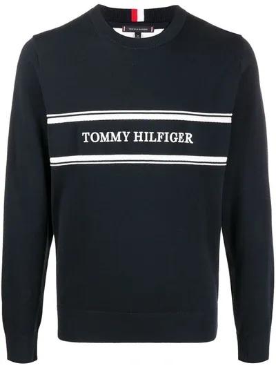 Tommy Hilfiger Logo Intarsia Jumper In Blue