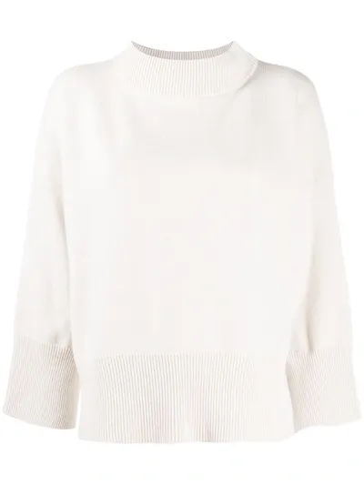 Peserico Mock Neck Three Length Sleeves Jumper In Neutrals